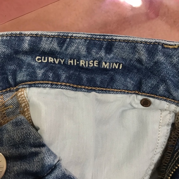 American Eagle Curvy High Rise Mini Distressed Denim Skirt - Picture 7 of 8